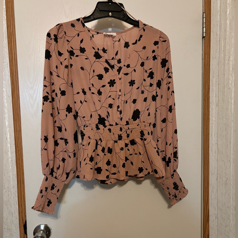 Floral Print Women's Top - Pink and Black